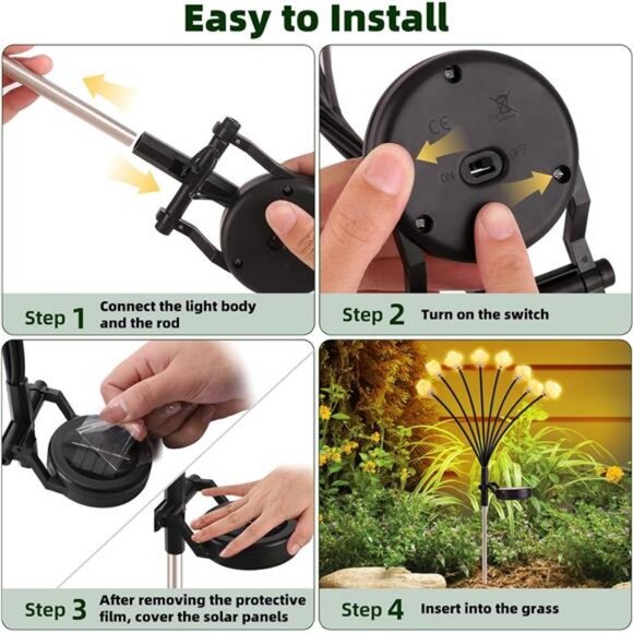 Solar Lights Outdoor 4 Pack 32 LED Solar Cloud Swaying Lights Garden Waterproof - Picture 4 of 8